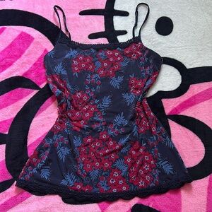 Blue And Red Floral Print Cami Top